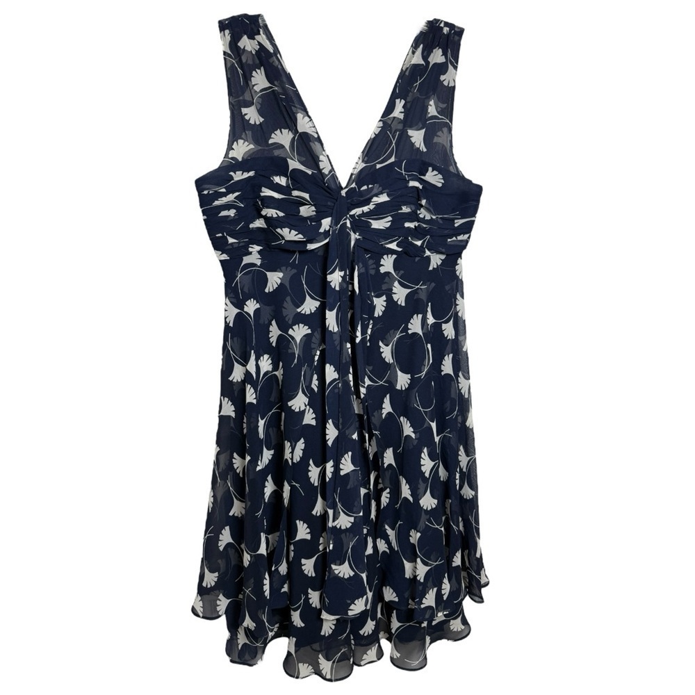 Vintage Donna Rico Silk Baby Doll Layered Dress Size 10 Blue White Floral